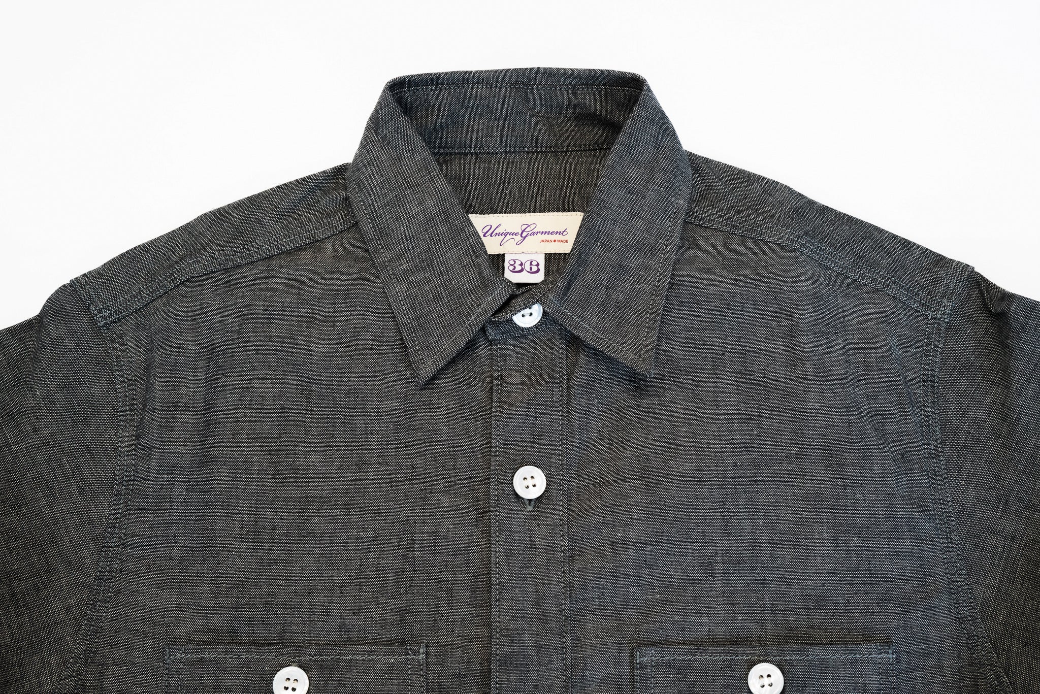 9OZ 'STANLEY' SELVAGE CHAMBRAY WORK SHIRT (GREY) – Unique Garment